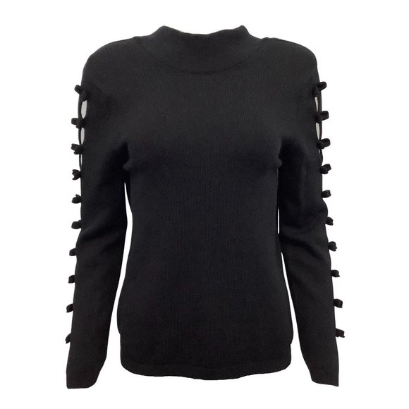 CHANEL Sweaters - Chanel V-back Tie Sleeve Black Cashmere Sweater